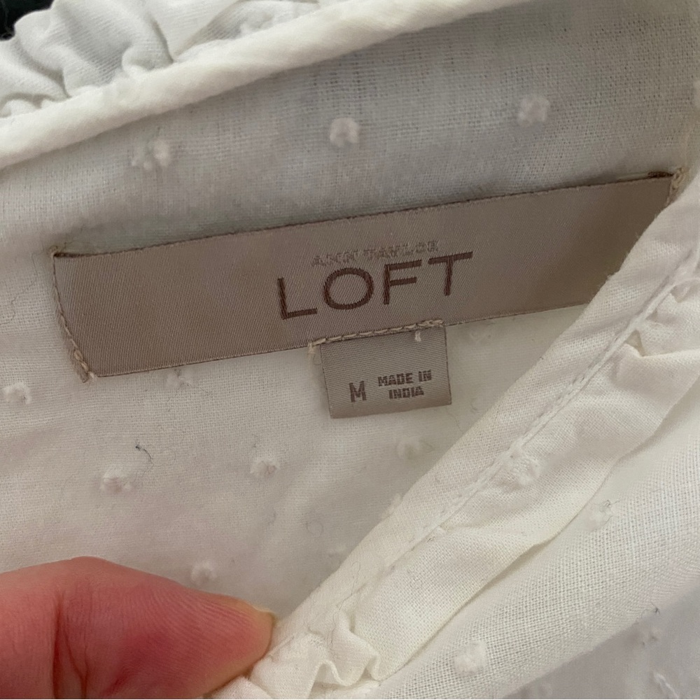 White Cotton Eyelet Blouse Loft Medium - Picture 3 of 8